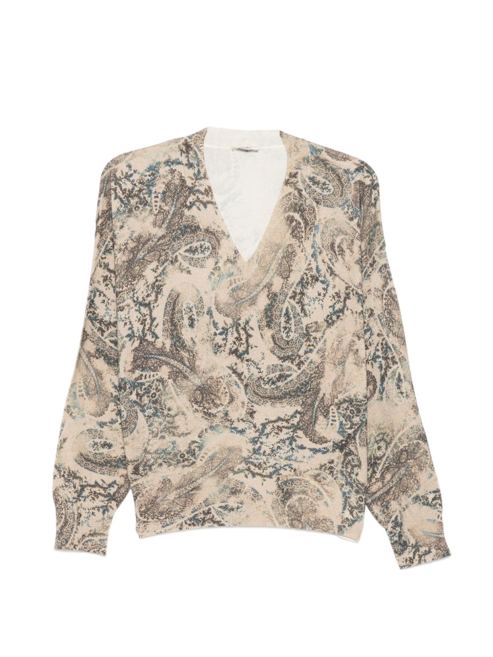 LIUJO Maglia beige con stampa floreale e scollo a V