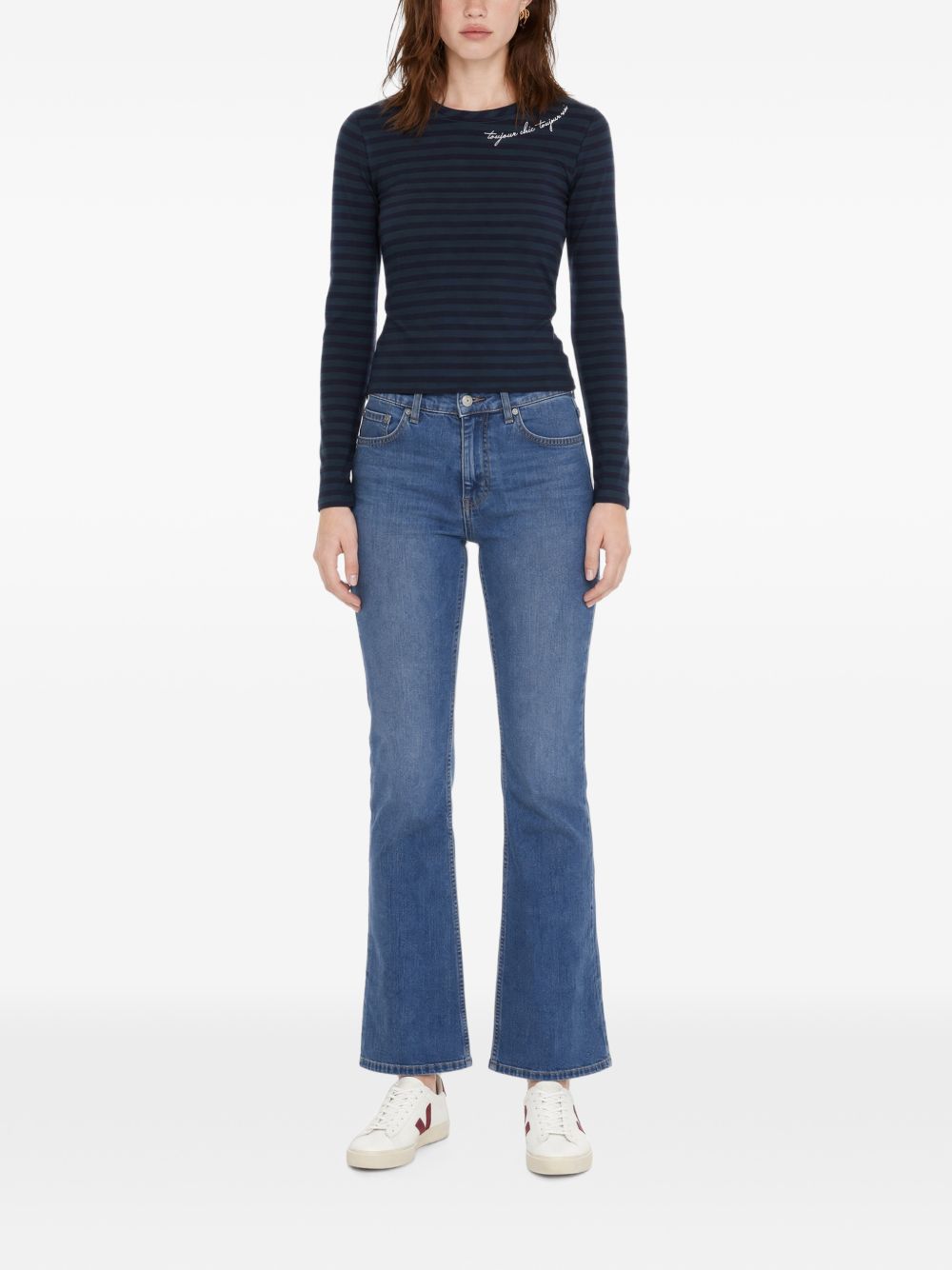 LIUJO T-shirt a righe blu e verdi a maniche lunghe