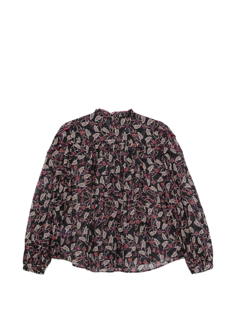 MARANT ETOILE Camicia nera a maniche lunghe in cotone con fantasia floreale