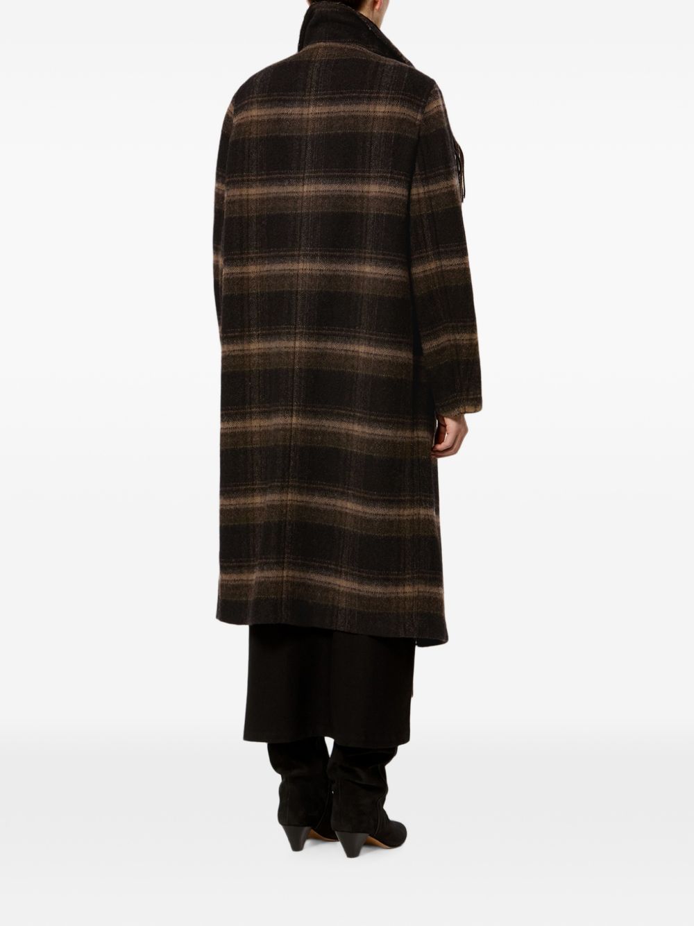 MARANT ETOILE Cappotto Gihan lungo a quadri con frange