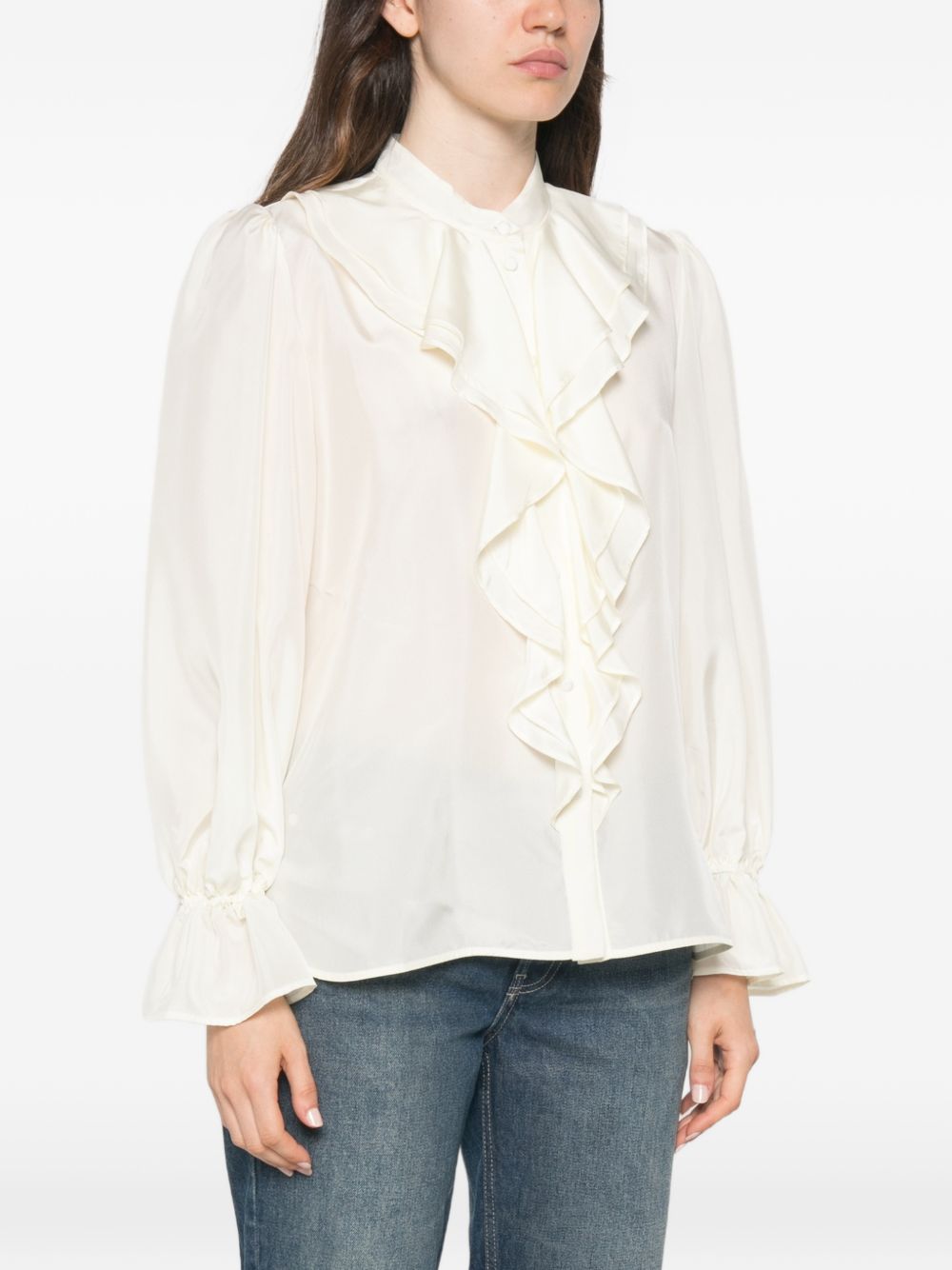 MARELLA Camicia Caldaia bianca in seta con rouches