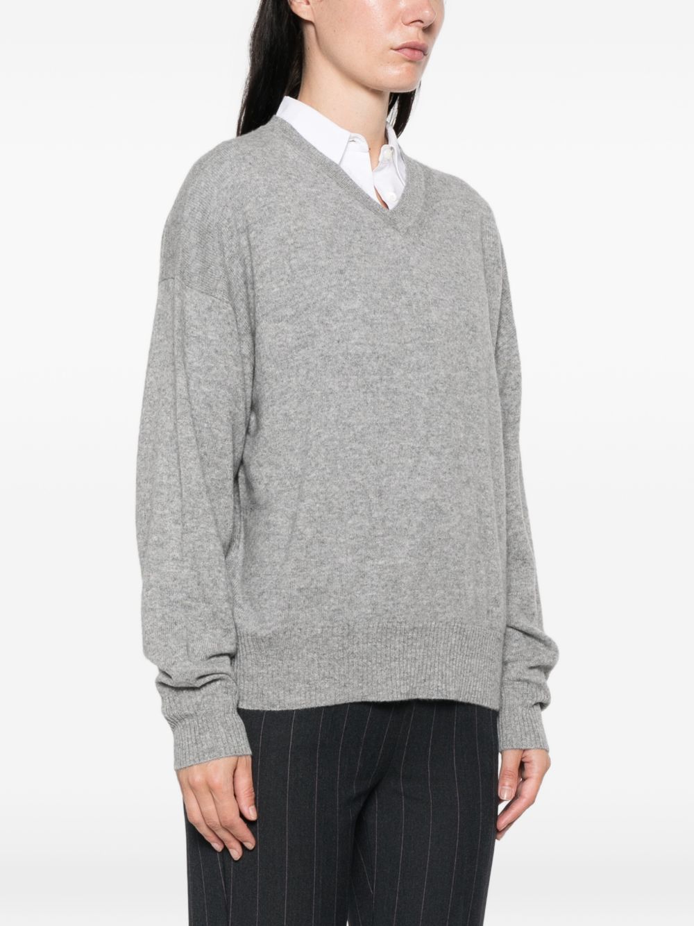 MARELLA Maglia grigia in puro cashmere con scollo a V