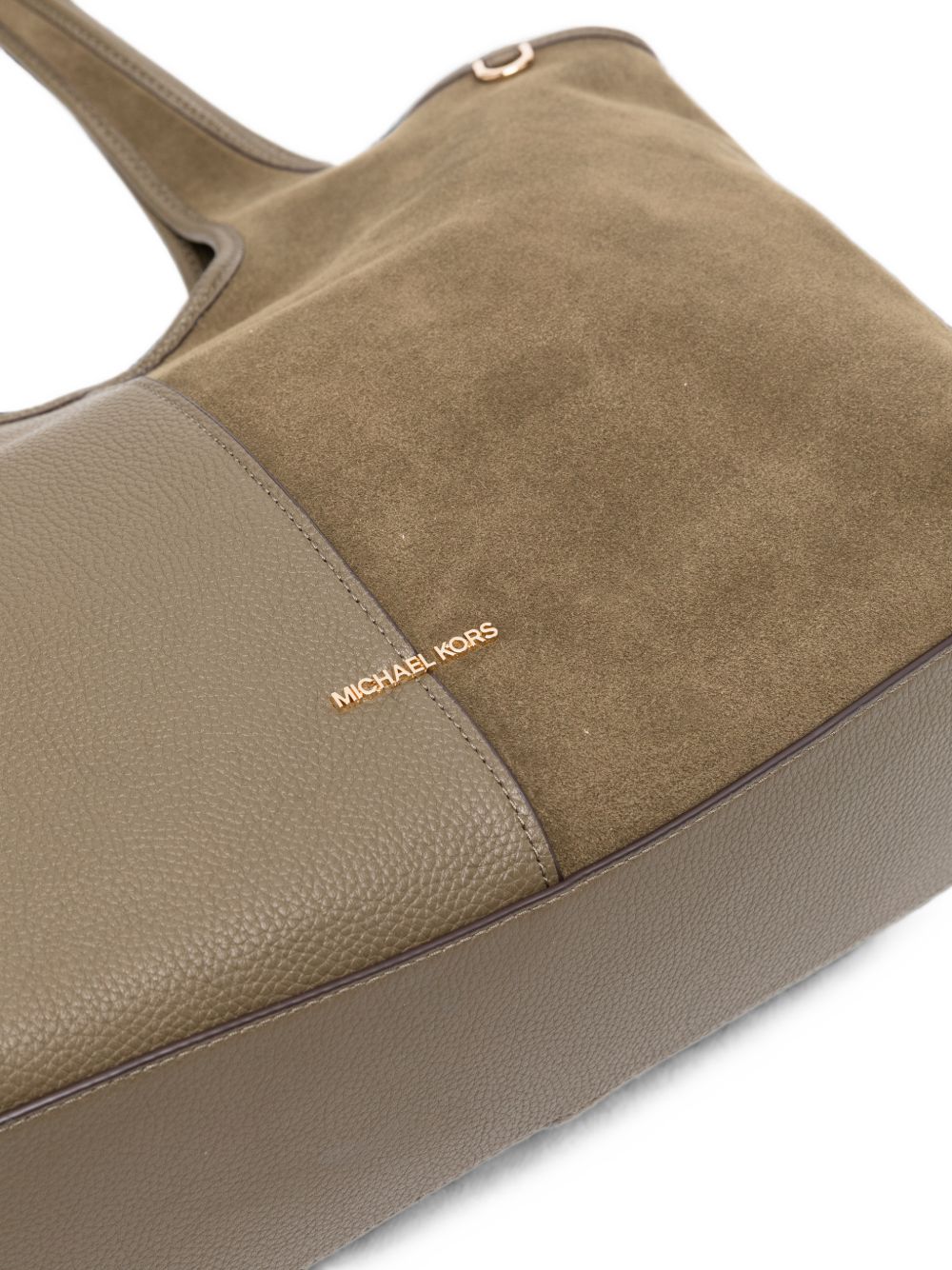 MICHAEL KORS Borsa shopping verde oliva con doppia texture pelle liscia e suede