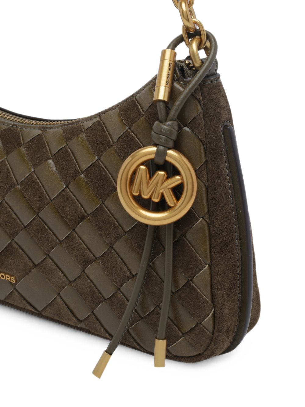 MICHAEL KORS Borsa a spalla verde scuro in pelle intrecciata e suede