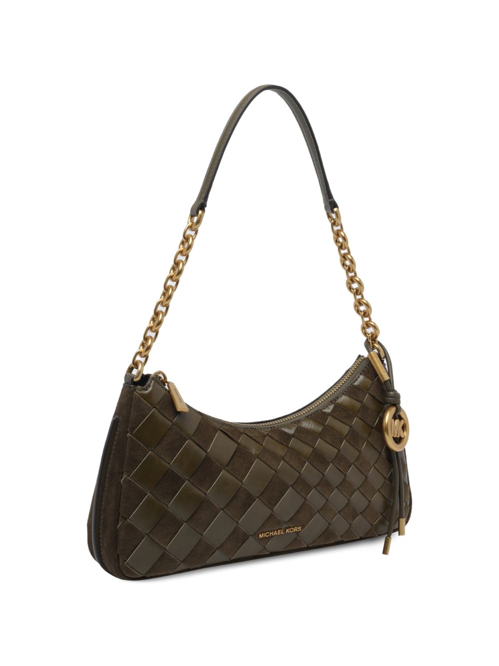 MICHAEL KORS Borsa a spalla verde scuro in pelle intrecciata e suede
