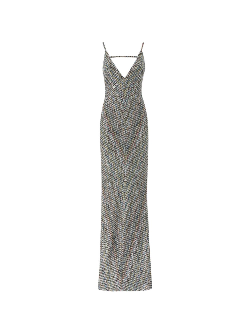 MISSONI Abito lungo elegante multicolor grigio con strass e scollo a V