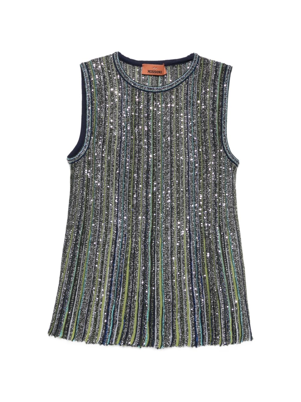MISSONI Top verde in lurex con strass e senza maniche