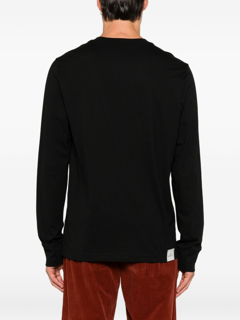 MONCLER Felpa nera in cotone con patch logo sul petto