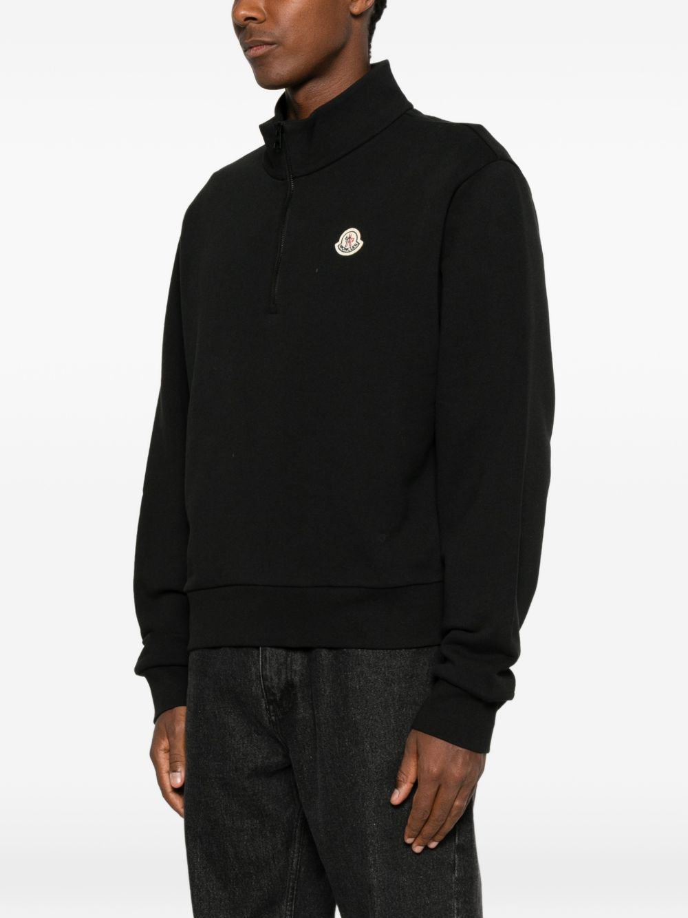 MONCLER Felpa nera da uomo in cotone con zip