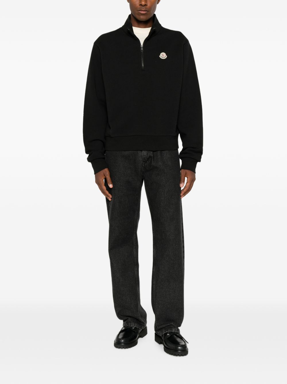 MONCLER Felpa nera da uomo in cotone con zip
