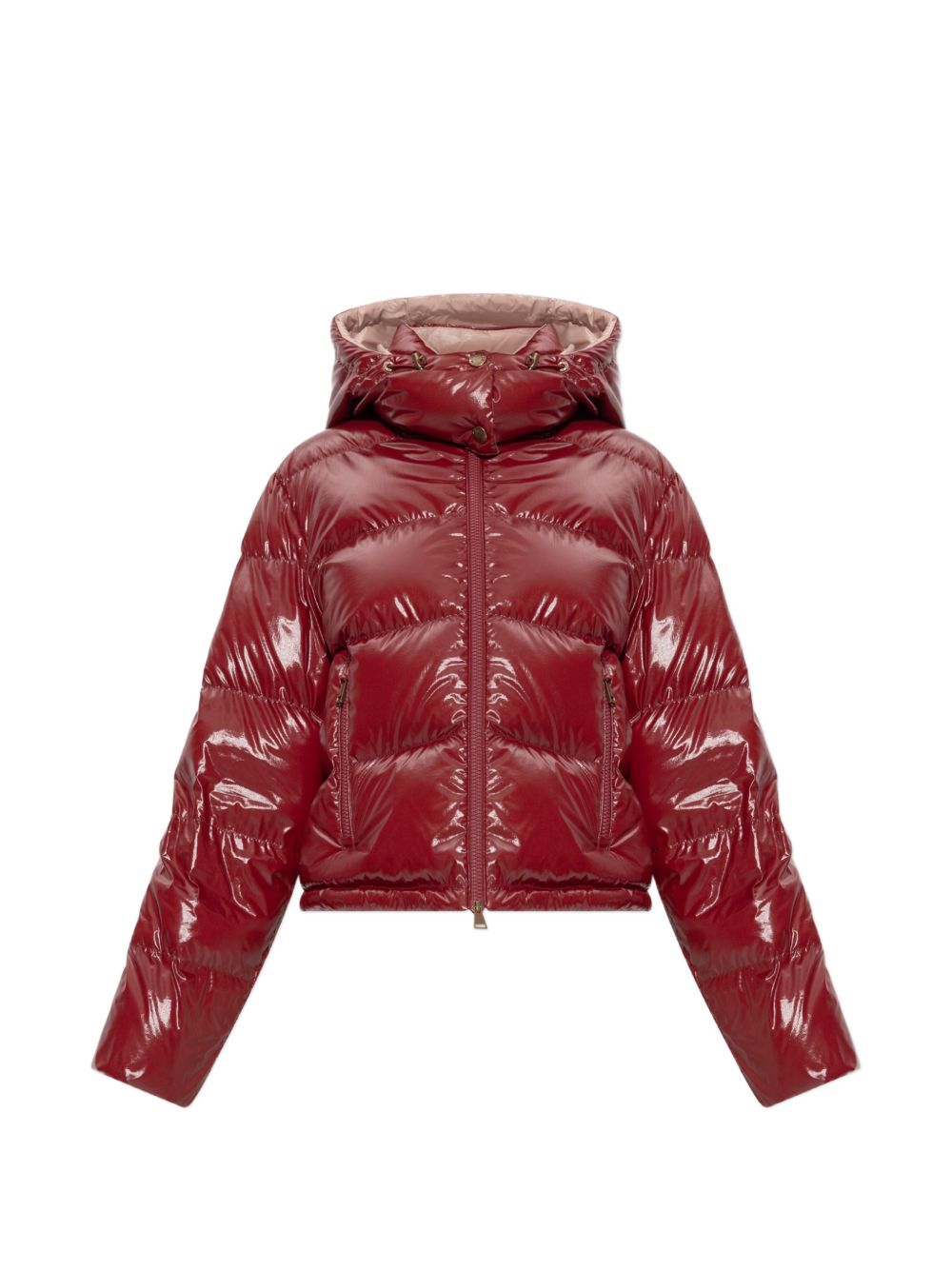 MONCLER Piumino corto lucido rosso con cappuccio