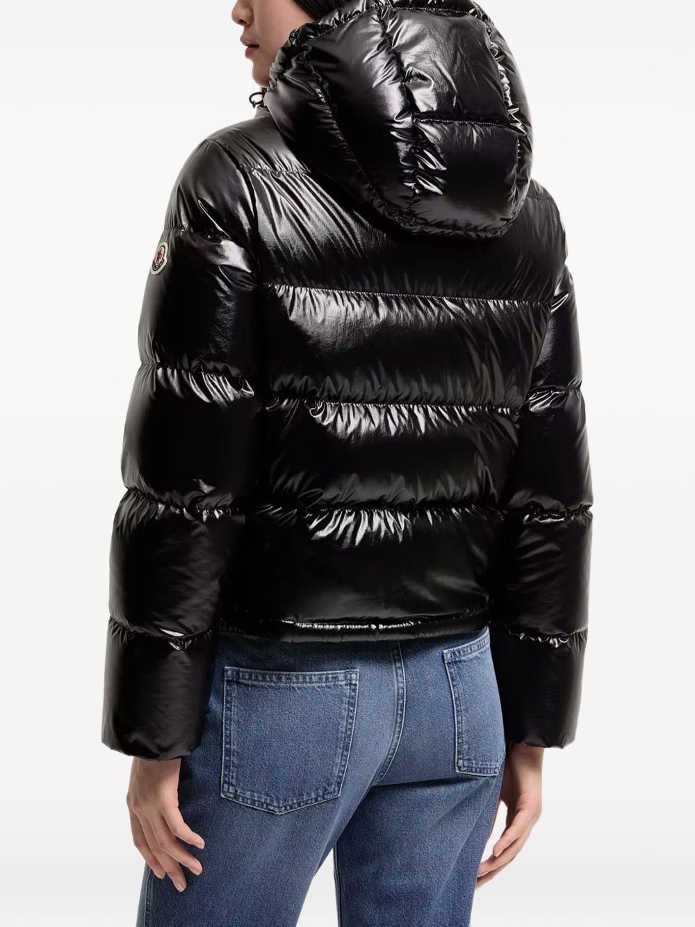 MONCLER Piumino corto lucido nero con cappuccio