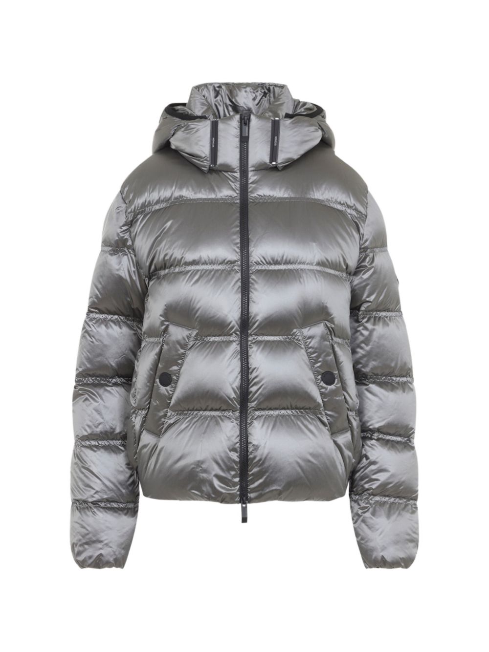 MONCLER Piumino Sensation Jacket argentato con cappuccio e tasche