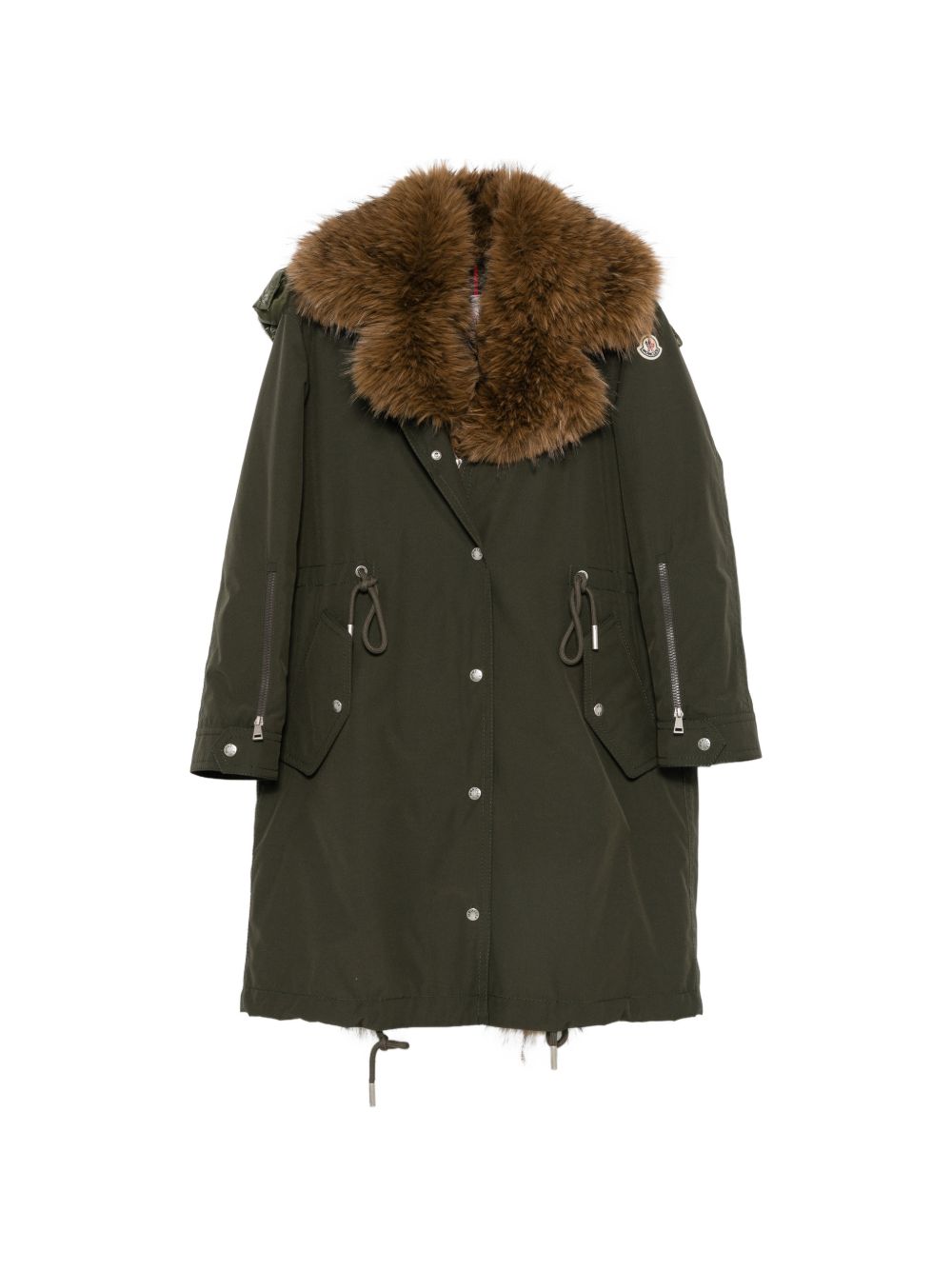 MONCLER Green long down jacket with fur-trimmed hood