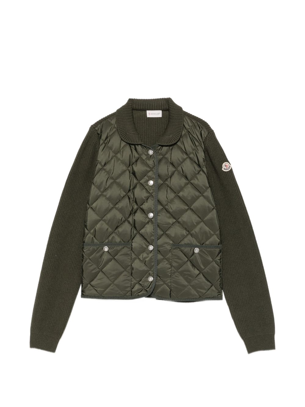 MONCLER Piumino corto verde militare trapuntato con tasche