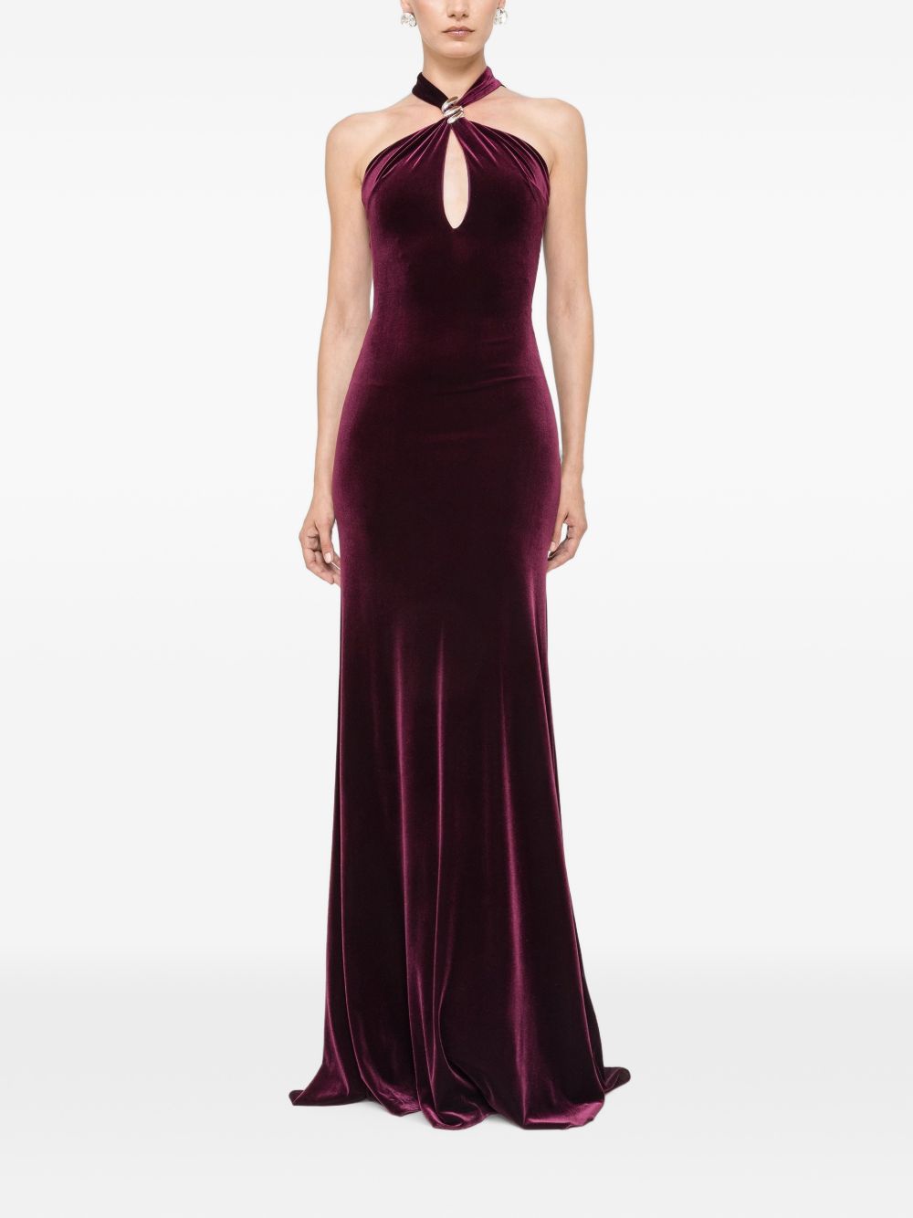 NISSA Abito lungo bordeaux con scollo all'americana