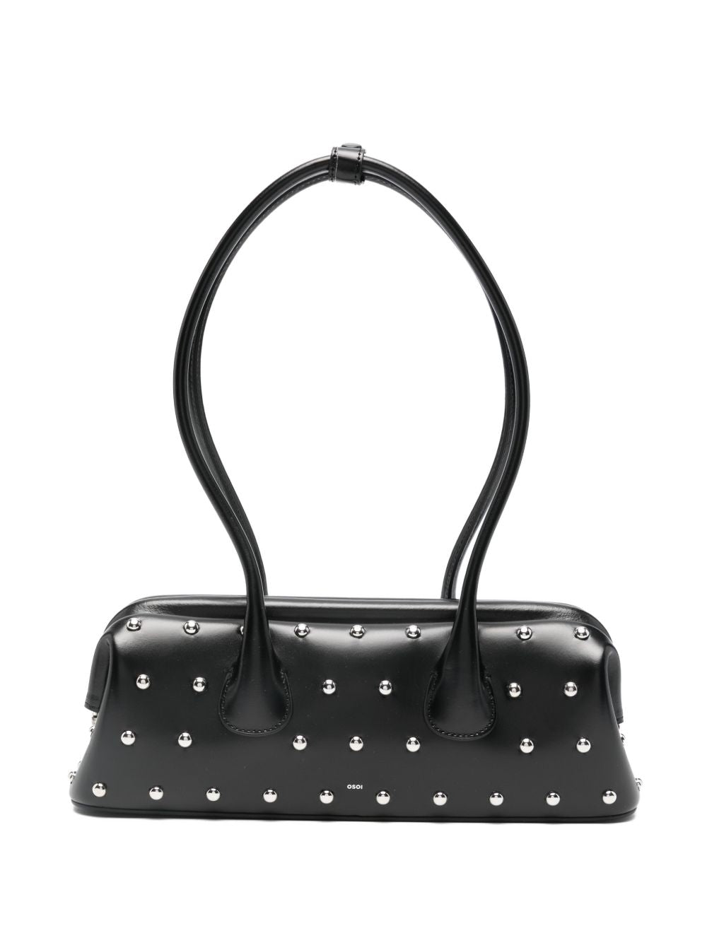 OSOI Borsa a mano mini in pelle lucida nera con borchie