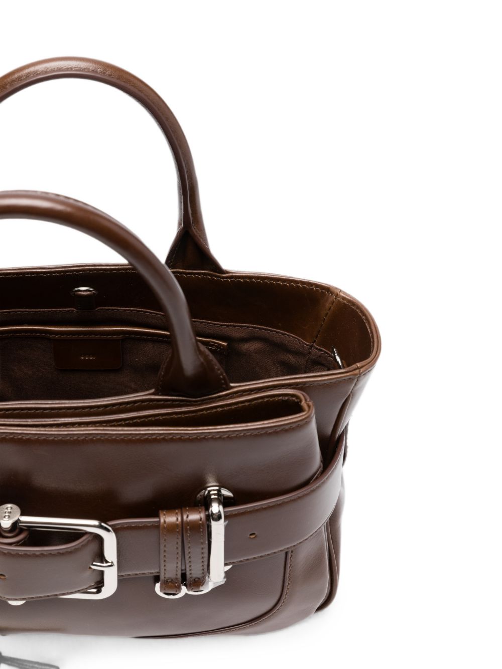 OSOI Tote Bocle Mini in pelle lucida marrone dal design contemporaneo