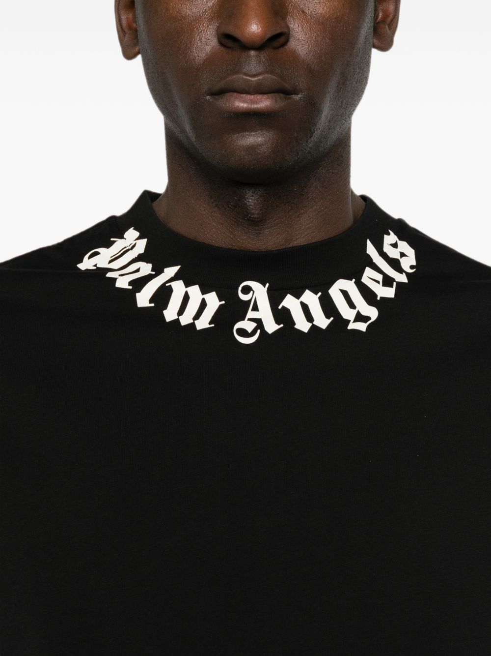 PALM ANGELS T-shirt girocollo a maniche corte con stampa logo nera