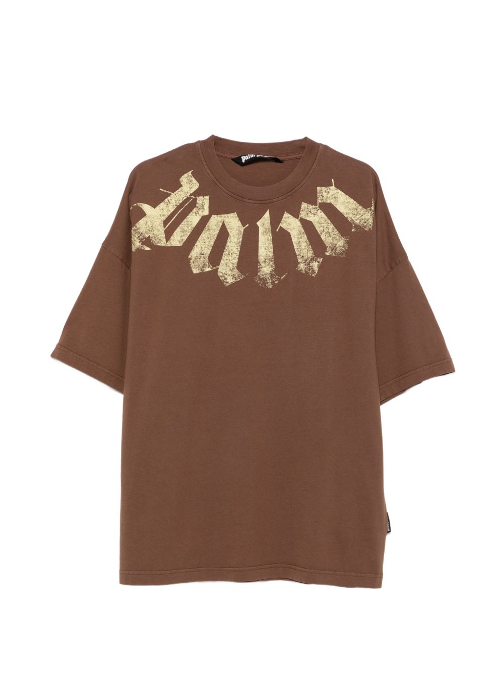 PALM ANGELS T-shirt marrone a maniche over 3/4 con stampa tipografica bianca