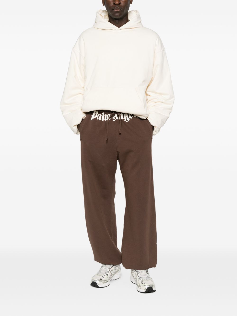 PALM ANGELS Pantaloni della tuta casual marroni con logo in vita