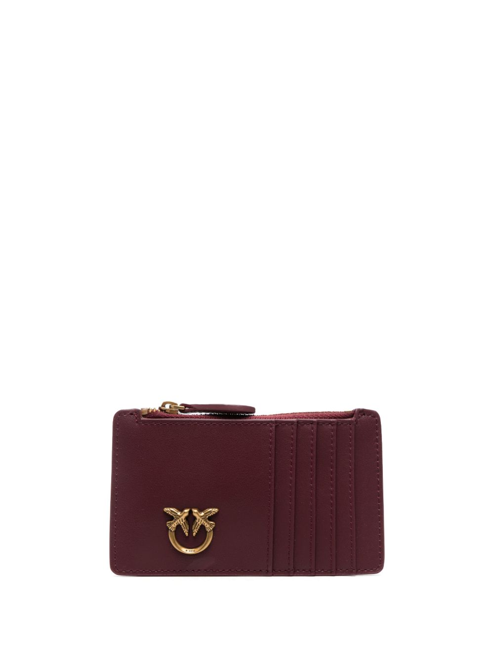 PINKO Portacarte Airone in pelle bordeaux con placca logo