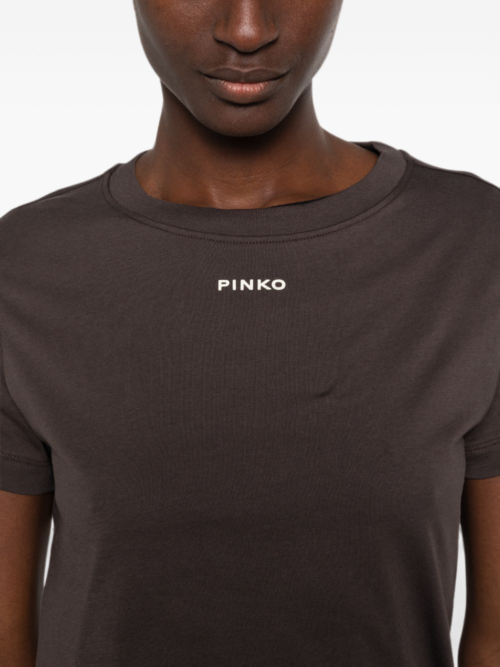PINKO T-shirt basic marrone in cotone a maniche corte