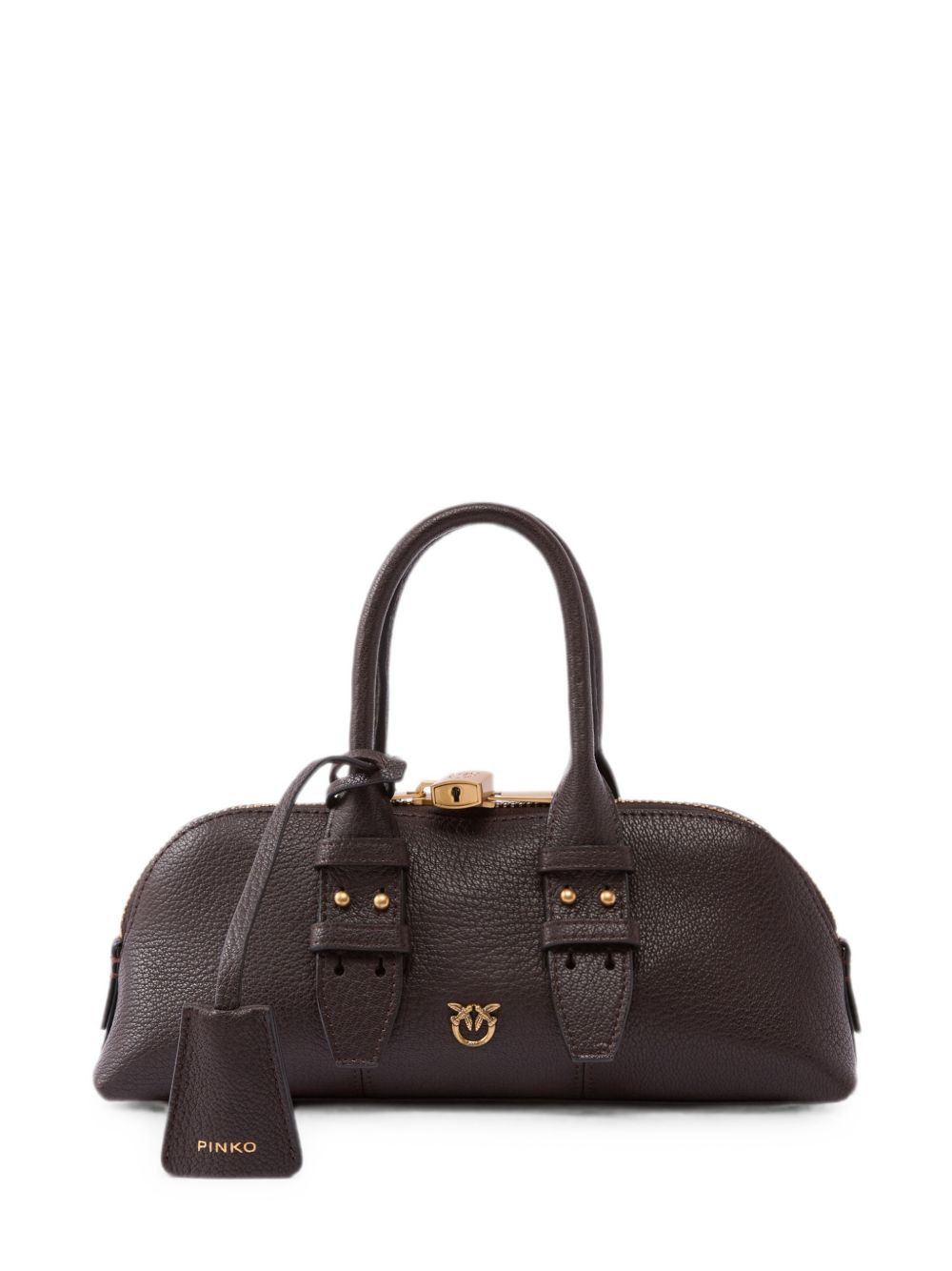PINKO Borsa bowling in pelle martellata marrone
