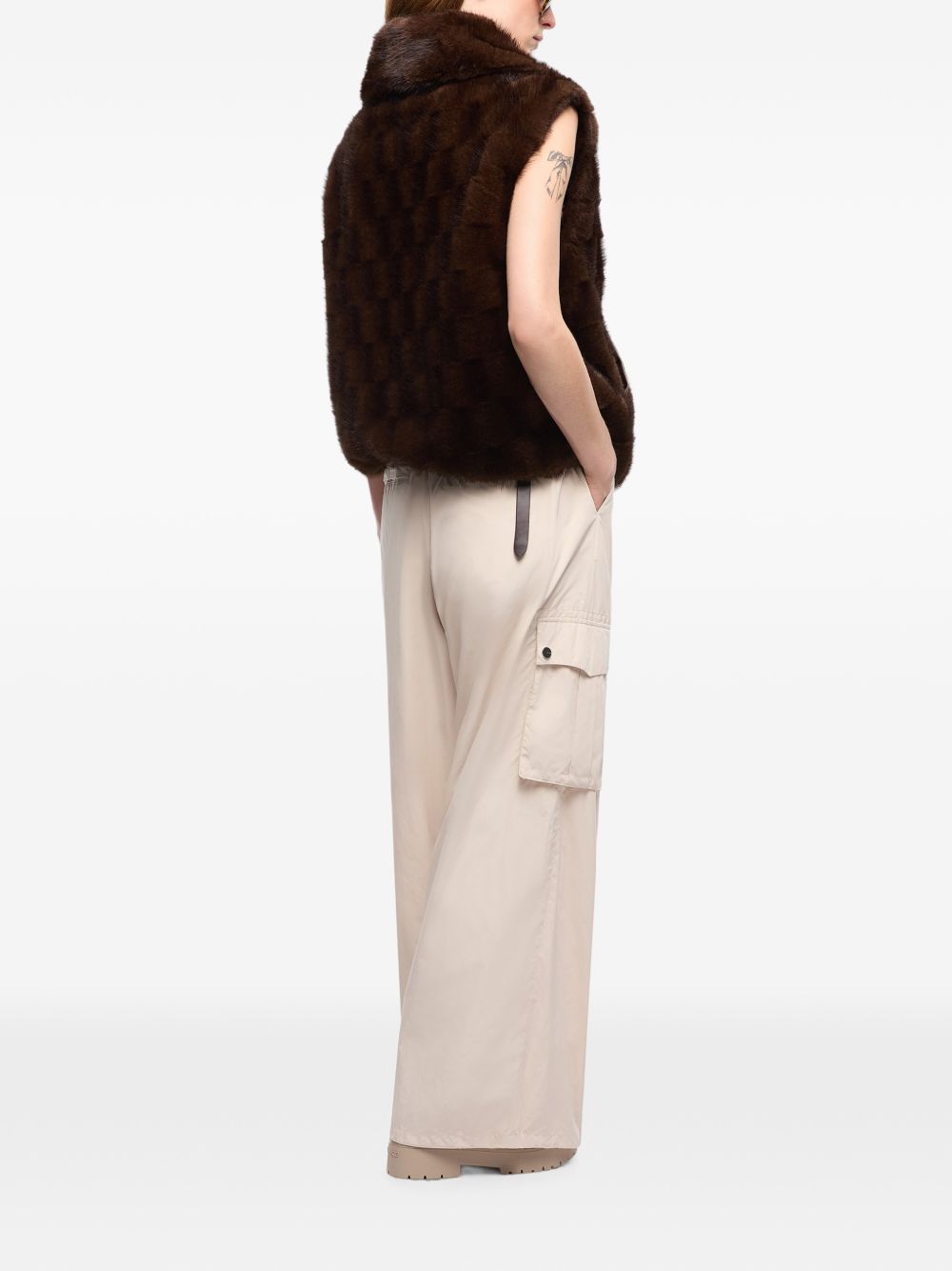 PINKO Gilet Glossina in ecopelliccia marrone con zip