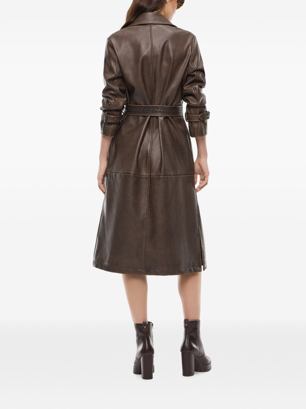 PINKO Trench in ecopelle marrone Tamerice con cintura in vita