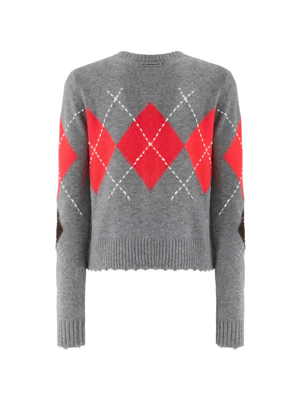 PINKO Cardigan Cardiff grigio a rombi rossi e marroni