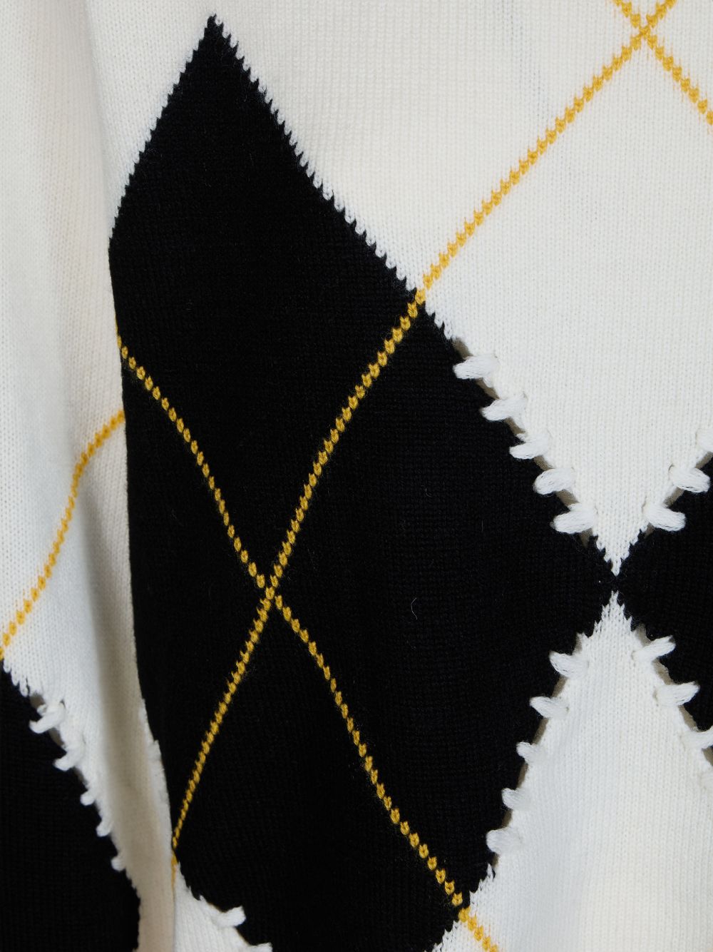 PINKO Maglia Berna in lana con motivo a rombi bianchi e neri e scollo a V