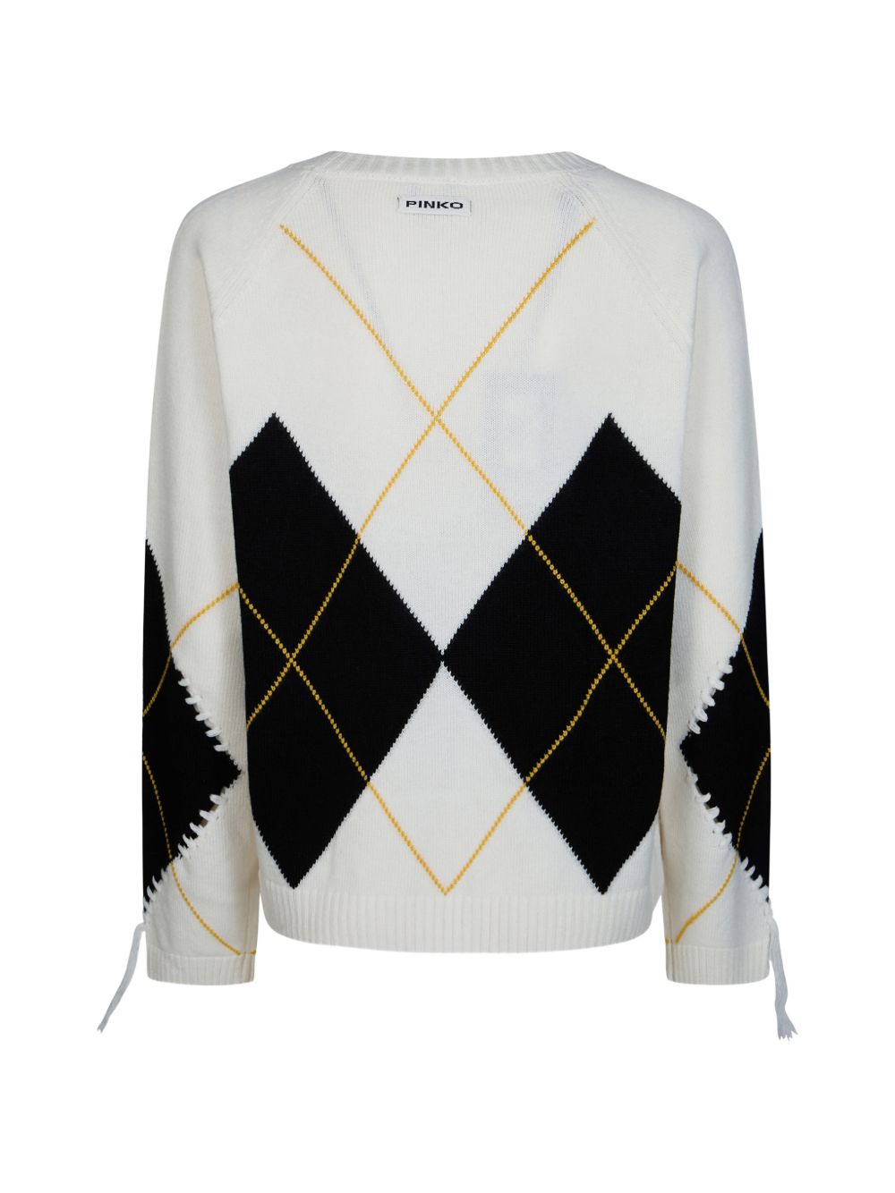 PINKO Maglia Berna in lana con motivo a rombi bianchi e neri e scollo a V