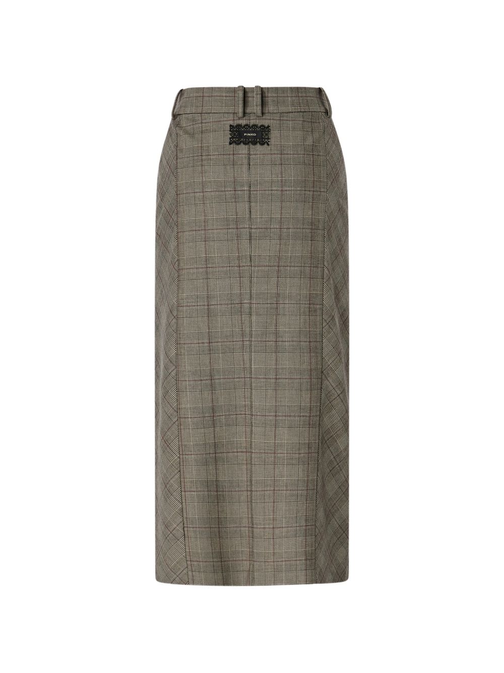 PINKO Gonna lunga grigia in tartan Galega con spacco frontale