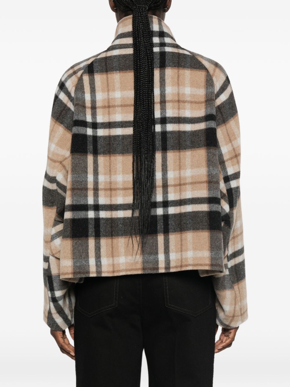 PINKO Cappotto corto Campanula in tartan beige e antracite