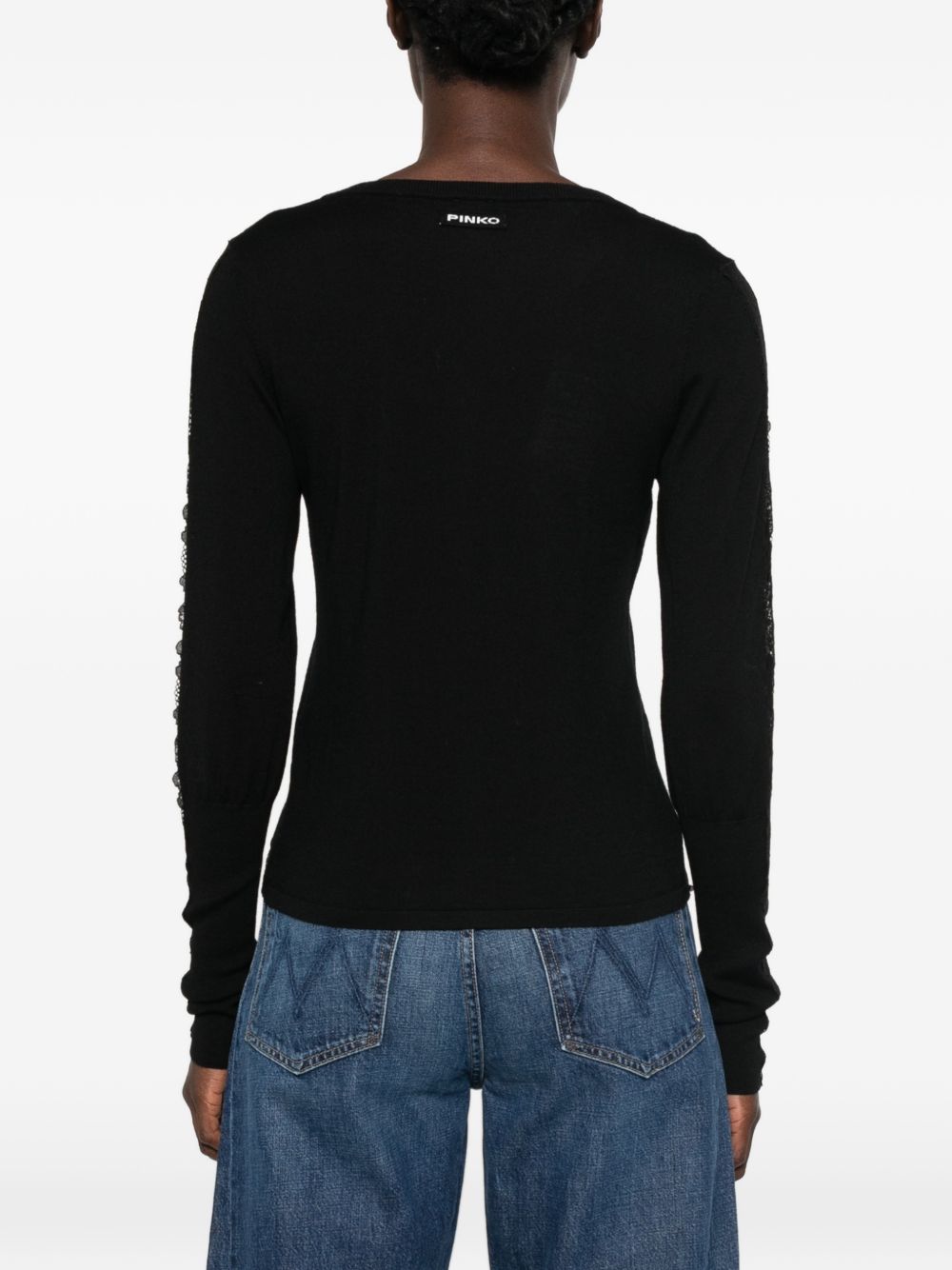 PINKO Cardigan nero Urlo in lana con pizzo e scollo a barca