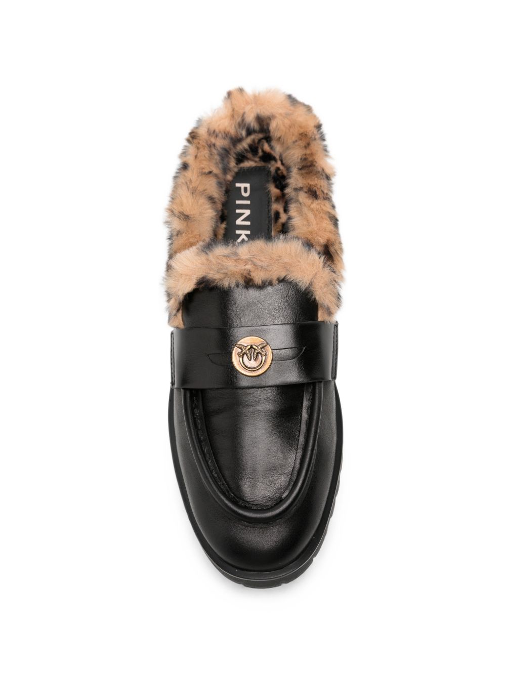 PINKO Sabot neri in pelle Nora con fur animalier