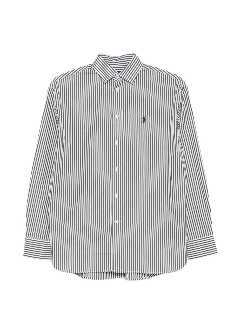 POLO RALPH LAUREN Camicia blusa a righe verdi con logo ricamato sul petto