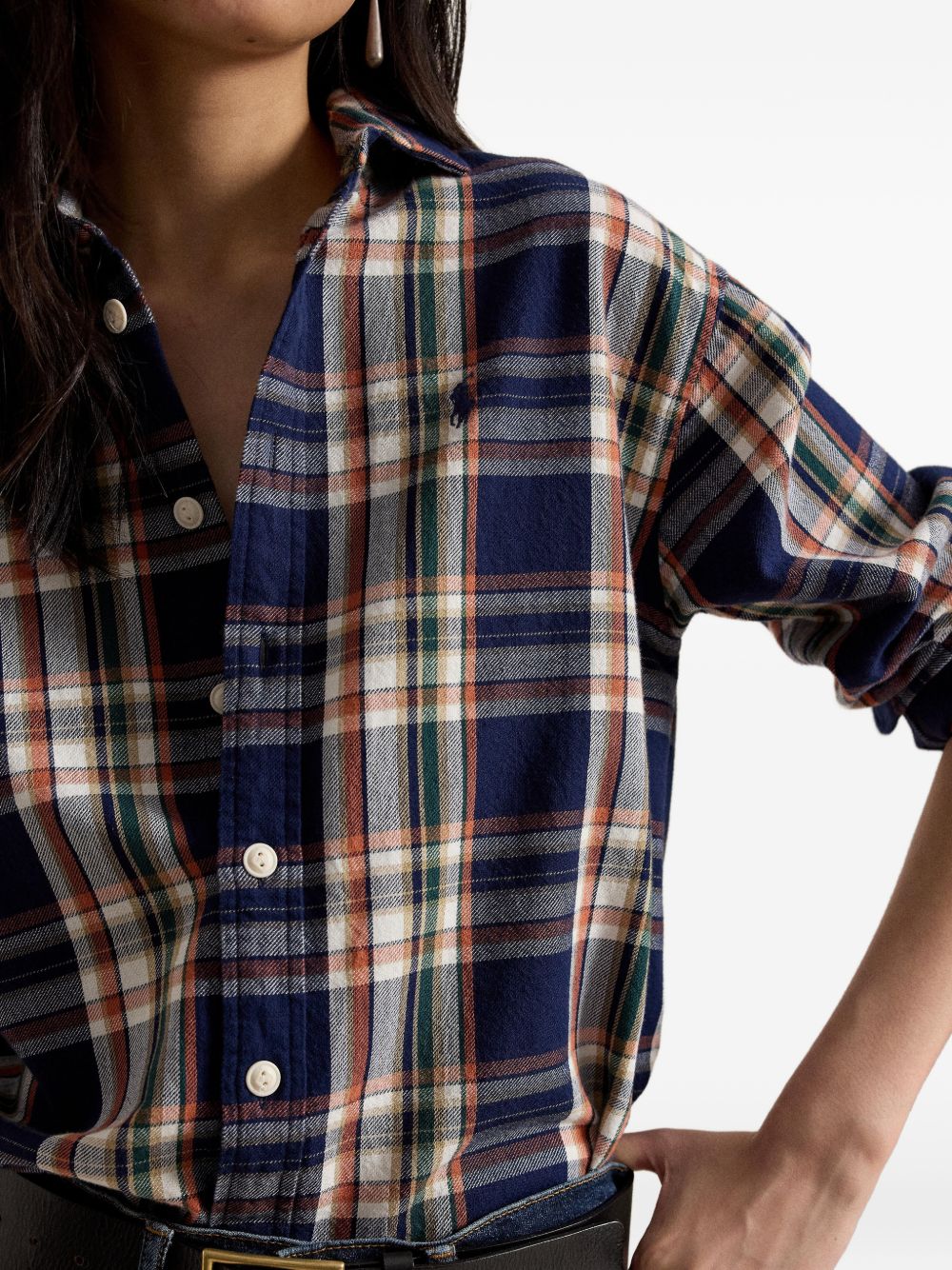 POLO RALPH LAUREN Camicia a quadri blu e arancione in cotone