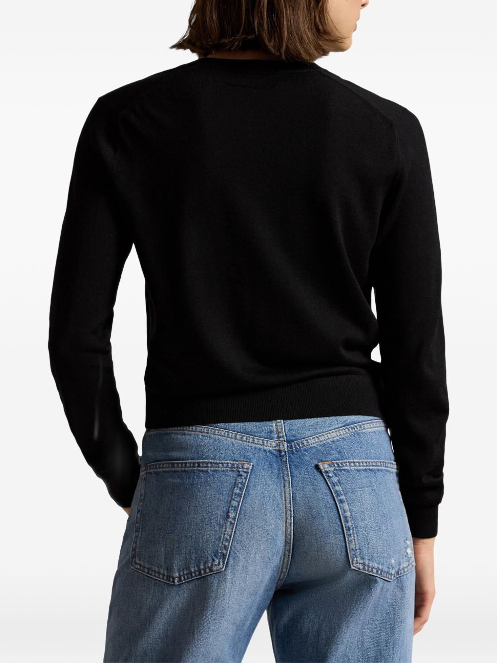 POLO RALPH LAUREN Cardigan nero in lana con bottoni e logo ricamato