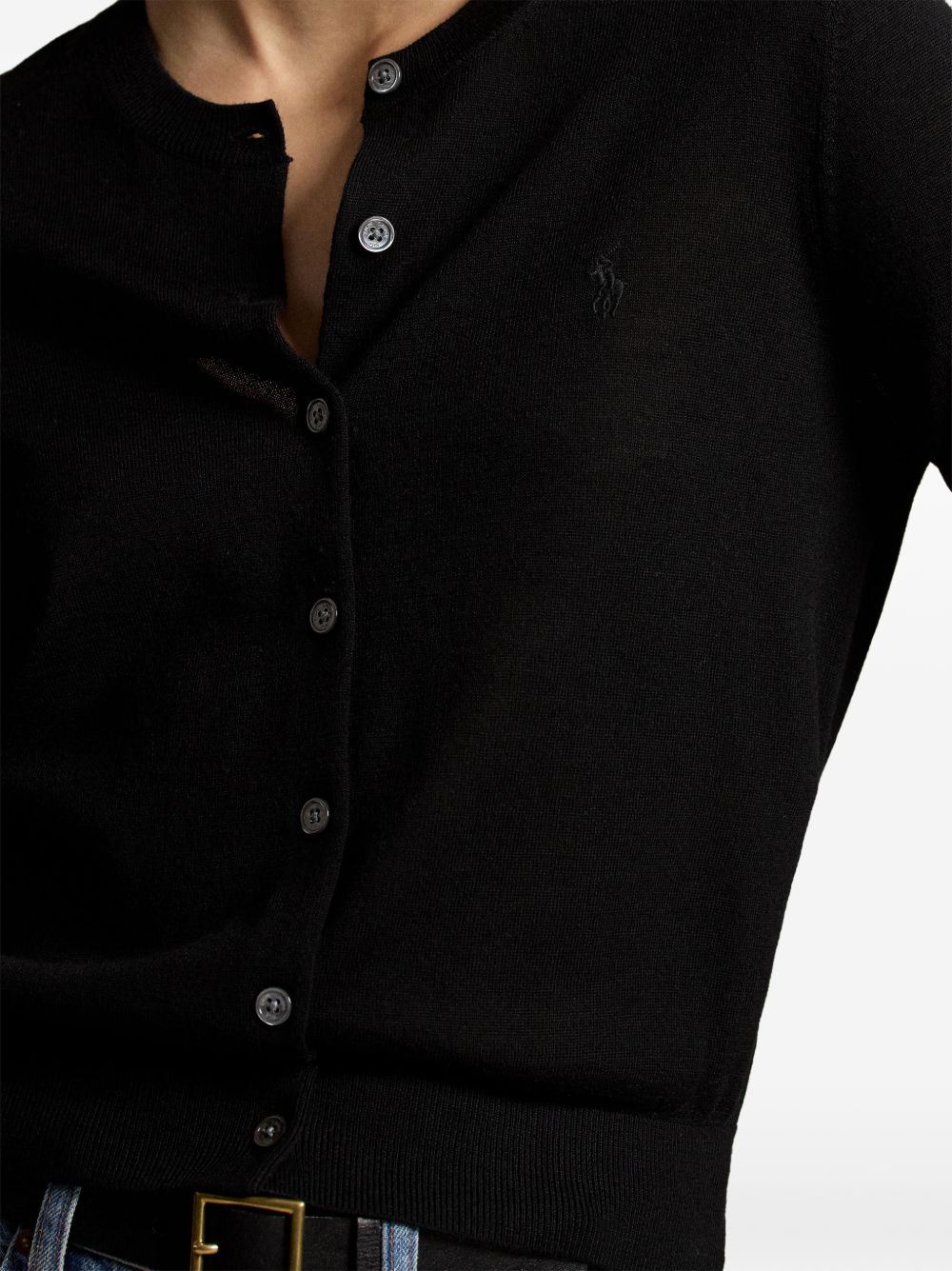 POLO RALPH LAUREN Cardigan nero in lana con bottoni e logo ricamato