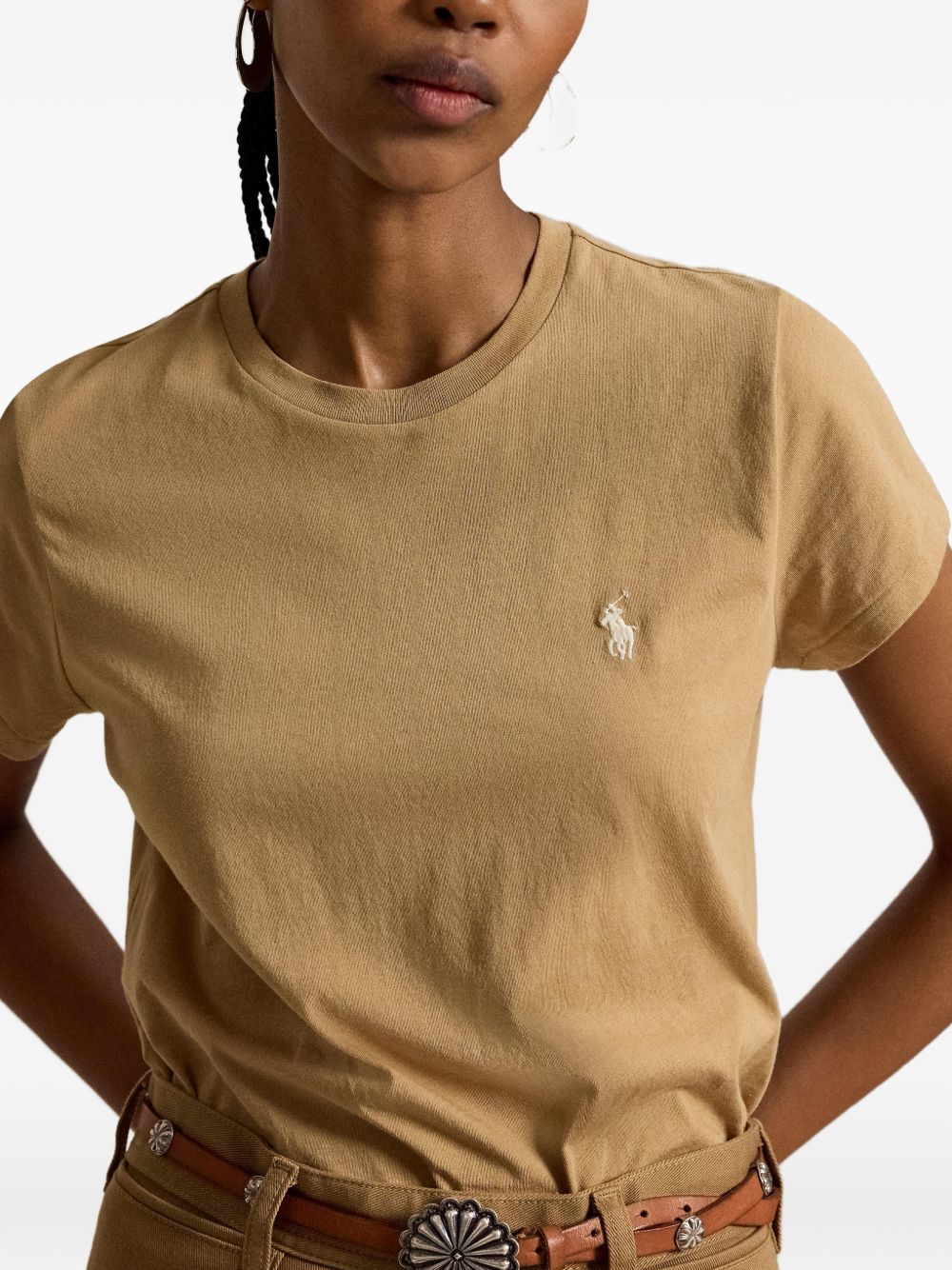 POLO RALPH LAUREN T-shirt cammello in puro cotone con logo ricamato