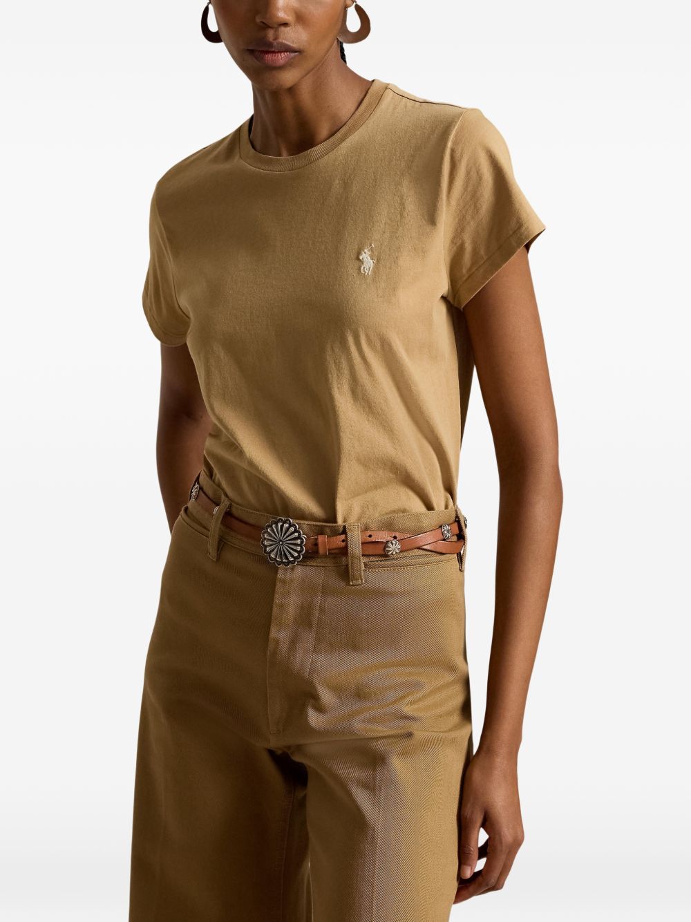 POLO RALPH LAUREN T-shirt cammello in puro cotone con logo ricamato
