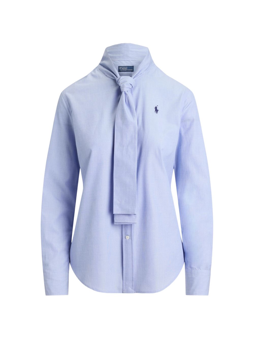 POLO RALPH LAUREN Camicia azzurra con cravattino integrato e logo ricamato