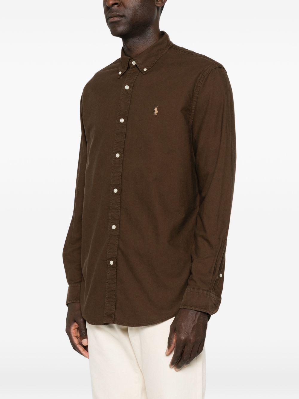 POLO RALPH LAUREN Camicia marrone con logo ricamato
