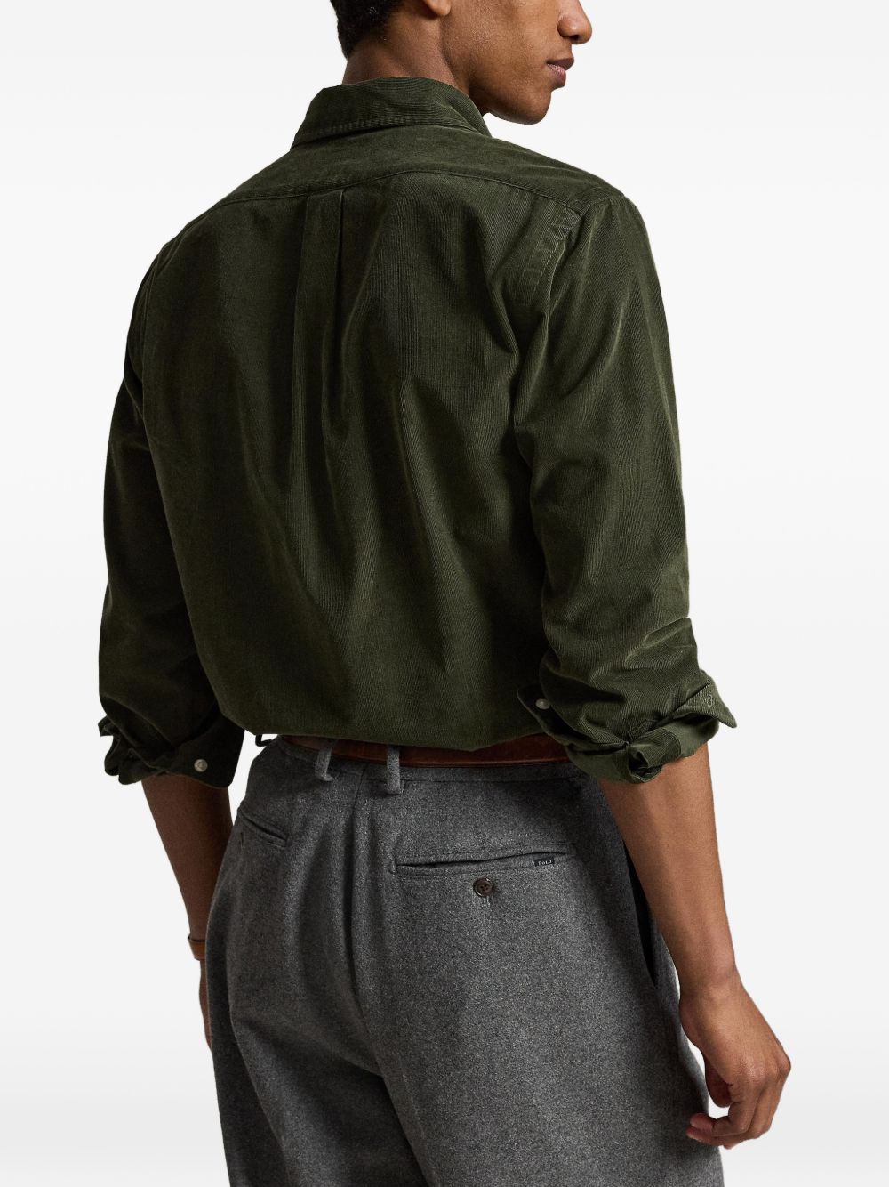 POLO RALPH LAUREN Camicia verde scuro in velluto con logo