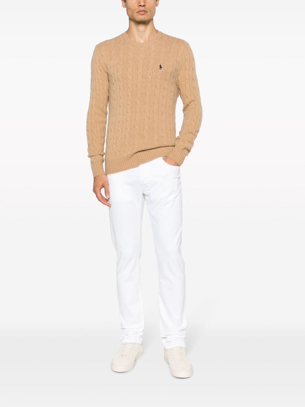 POLO RALPH LAUREN Maglia girocollo in cotone crema con texture intrecciata