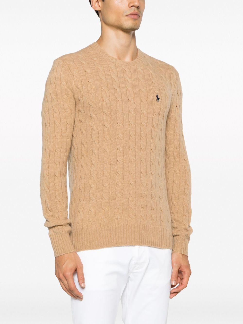 POLO RALPH LAUREN Maglia girocollo in cotone crema con texture intrecciata