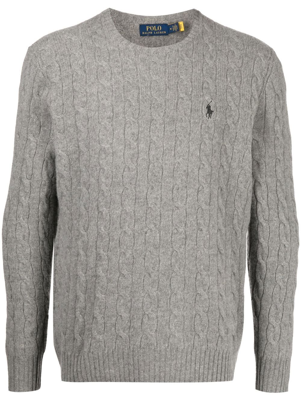 POLO RALPH LAUREN Maglia girocollo in cotone grigio chiaro con texture intrecciata