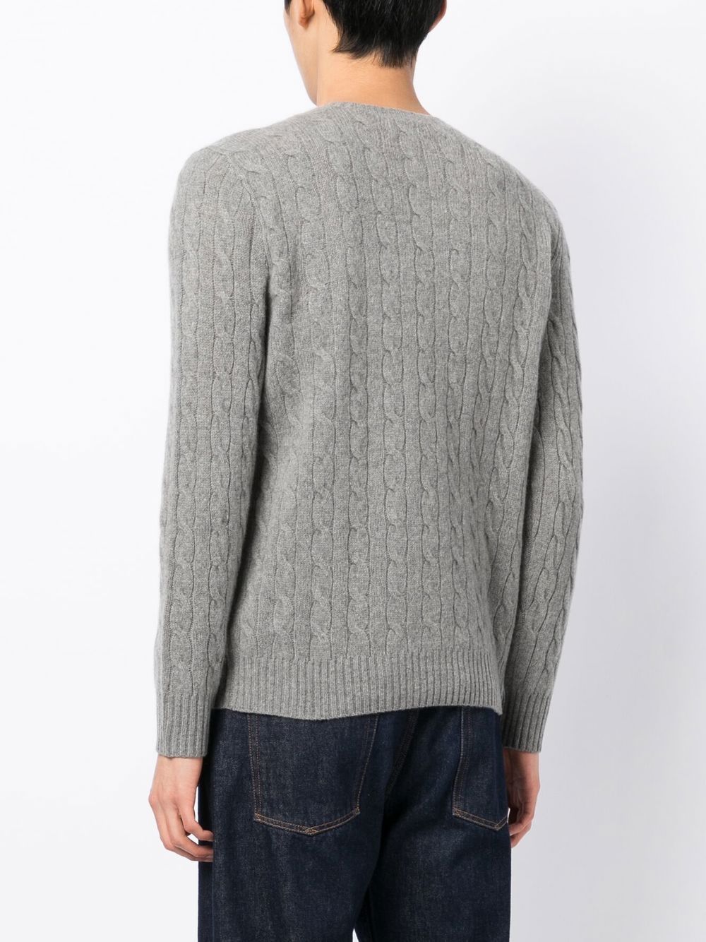 POLO RALPH LAUREN Maglia girocollo in cotone grigio chiaro con texture intrecciata
